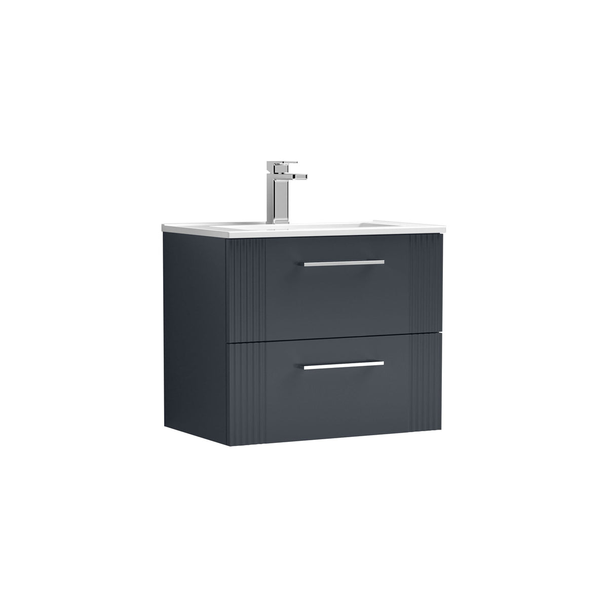 Modern Splash 600mm Soft Black 2 Drawer Wall Hung Vanity Unit With Minimalist Basin