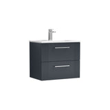 Modern Splash 600mm Soft Black 2 Drawer Wall Hung Vanity Unit With Minimalist Basin