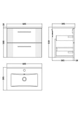 Modern Splash 600mm Soft Black 2 Drawer Wall Hung Vanity Unit With Minimalist Basin