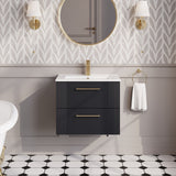 Modern Splash 600mm Soft Black 2 Drawer Wall Hung Vanity Unit With Minimalist Basin