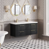 Modern Splash 1200mm Soft Black 4 Drawer Wall Hung Vanity Unit With 2 Tap Hole Ceramic Basin