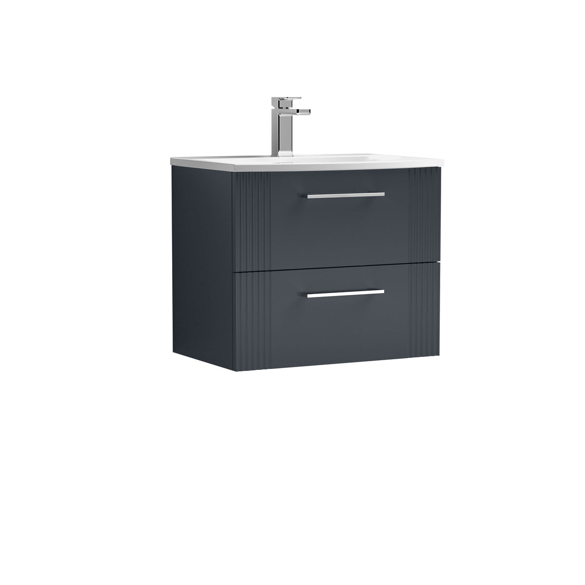 Modern Splash 600mm Soft Black 2 Drawer Wall Hung Vanity Unit With Curved Basin