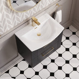 Modern Splash 600mm Soft Black 2 Drawer Wall Hung Vanity Unit With Curved Basin
