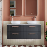Modern Splash 1200mm Soft Black 4 Drawer Wall Hung Vanity Unit With Bellato Grey Worktop
