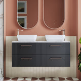 Modern Splash 1215mm Soft Black 4 Drawer Wall Hung Vanity With Carrara Laminate Worktop