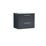 Modern Splash 600mm Soft Black Part Fluted 2 Drawer Wall Hung Vanity Unit With Carrara Laminate Worktop