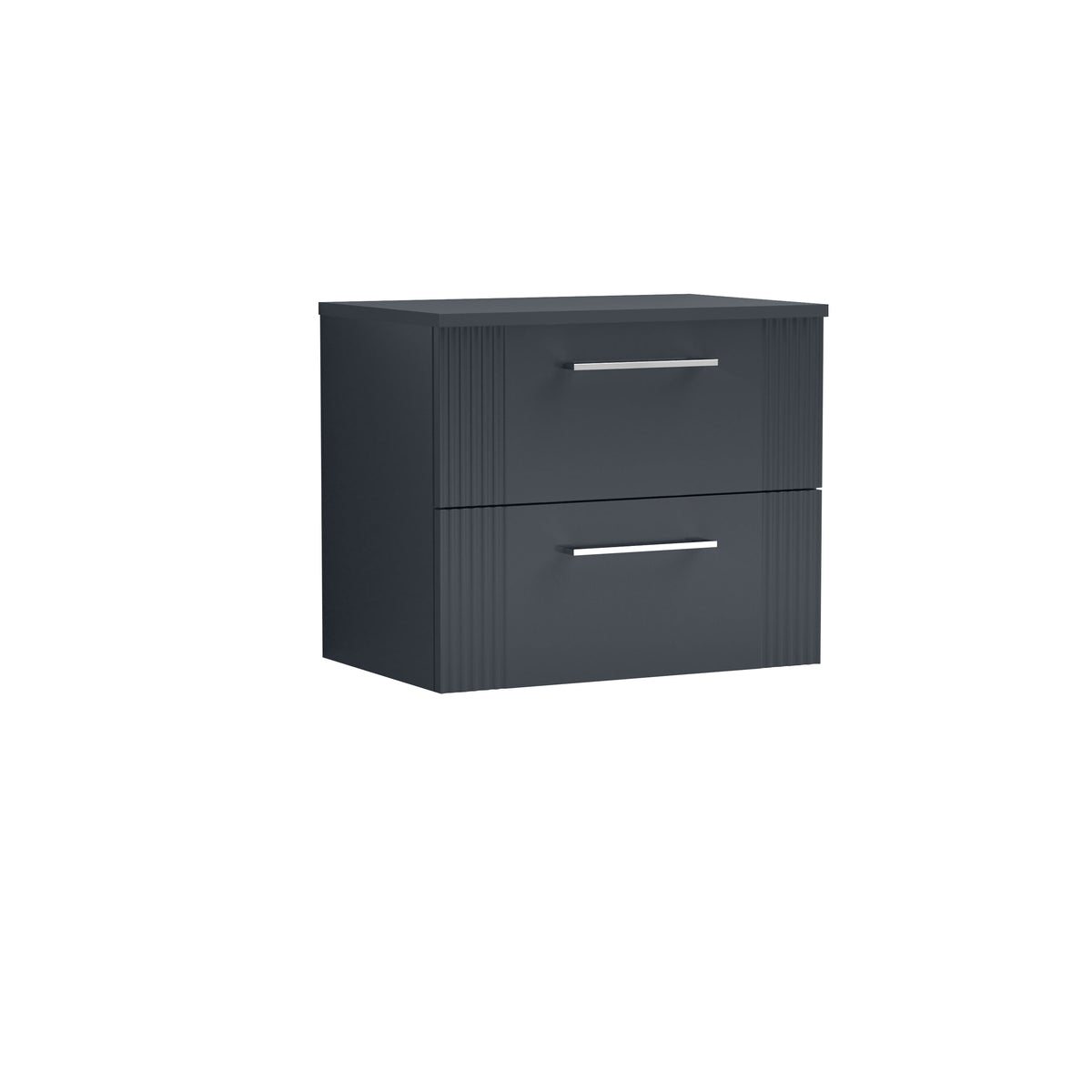 Modern Splash 600mm Soft Black Part Fluted 2 Drawer Wall Hung Vanity & Worktop With Co-ordinating Worktop