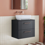 Modern Splash 600mm Soft Black Part Fluted 2 Drawer Wall Hung Vanity & Worktop With Co-ordinating Worktop
