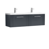 Modern Splash 1200mm Soft Black 2 Drawer Wall Hung Vanity Unit With 2 Tap Hole Ceramic Basin