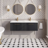 Modern Splash 1200mm Soft Black 2 Drawer Wall Hung Vanity Unit With 2 Tap Hole Ceramic Basin