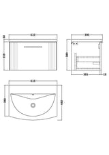 Modern Splash 600mm Soft Black 1 Drawer Wall Hung Vanity Unit With Curved Basin