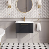 Modern Splash 600mm Soft Black 1 Drawer Wall Hung Vanity Unit With Curved Basin