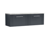 Modern Splash 1200mm Soft Black Part Fluted 2 Drawer Wall Hung Vanity Unit With Bellato Grey Worktop