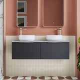 Modern Splash 1200mm Soft Black Part Fluted 2 Drawer Wall Hung Vanity Unit With Bellato Grey Worktop