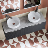 Modern Splash 1200mm Soft Black Part Fluted 2 Drawer Wall Hung Vanity Unit With Bellato Grey Worktop