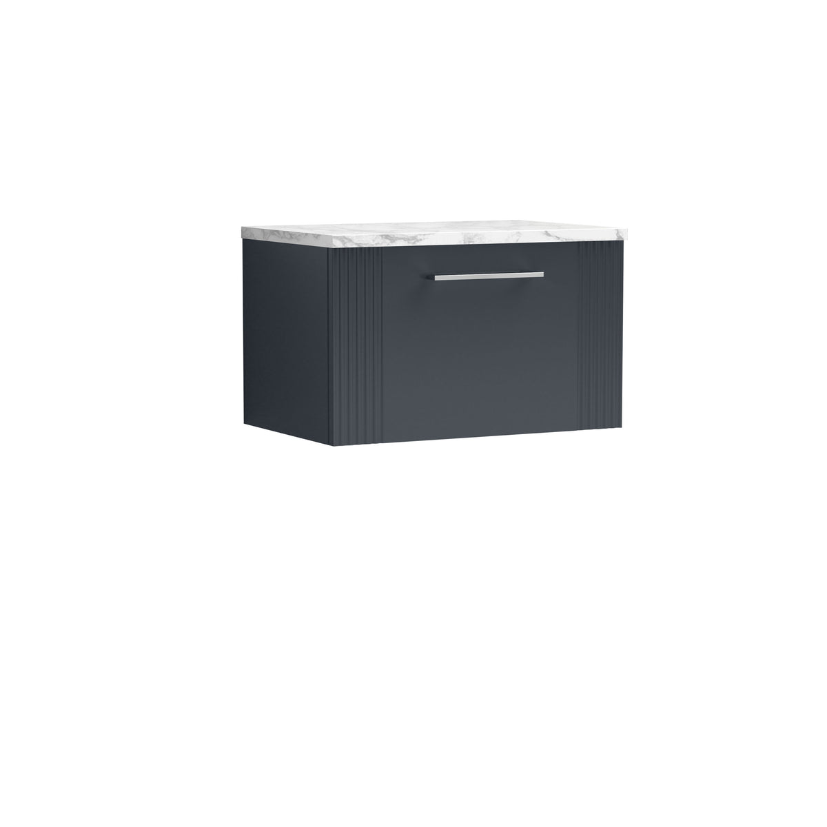 Modern Splash 600mm Soft Black 1 Drawer Wall Hung Vanity Unit With Carrara Laminate Worktop