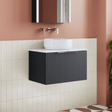 Modern Splash 600mm Soft Black 1 Drawer Wall Hung Vanity Unit With Carrara Laminate Worktop