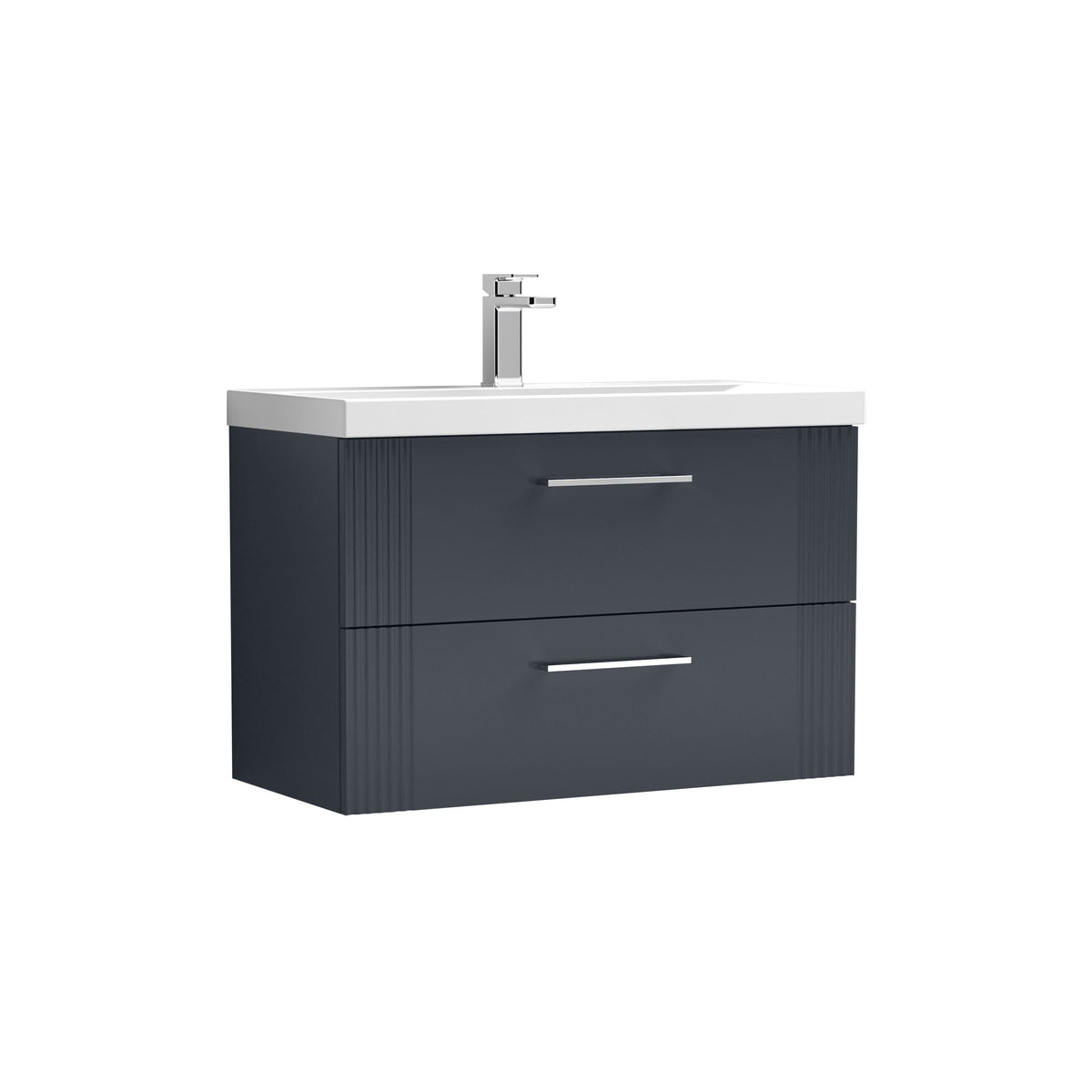 Modern Splash 800mm Soft Black 2 Drawer Wall Hung Vanity Unit With Mid-Edge Basin