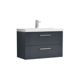 Modern Splash 800mm Soft Black 2 Drawer Wall Hung Vanity Unit With Mid-Edge Basin