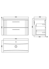 Modern Splash 800mm Soft Black 2 Drawer Wall Hung Vanity Unit With Mid-Edge Basin