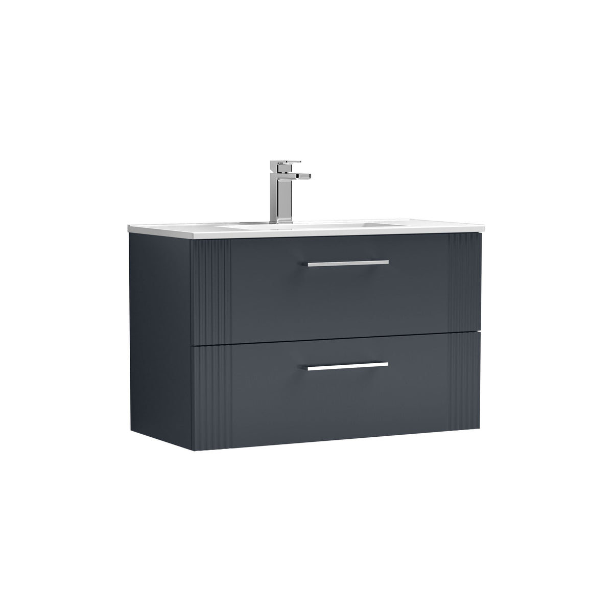 Modern Splash 800mm Soft Black 2 Drawer Wall Hung Vanity Unit With Minimalist Basin