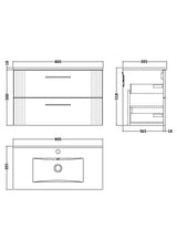 Modern Splash 800mm Soft Black 2 Drawer Wall Hung Vanity Unit With Minimalist Basin