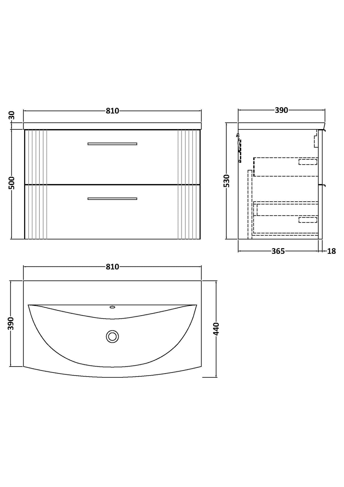 Modern Splash 800mm Soft Black 2 Drawer Wall Hung Vanity Unit With Curved Basin