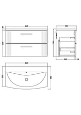 Modern Splash 800mm Soft Black 2 Drawer Wall Hung Vanity Unit With Curved Basin