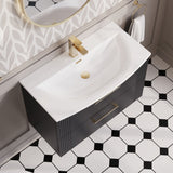 Modern Splash 800mm Soft Black 2 Drawer Wall Hung Vanity Unit With Curved Basin