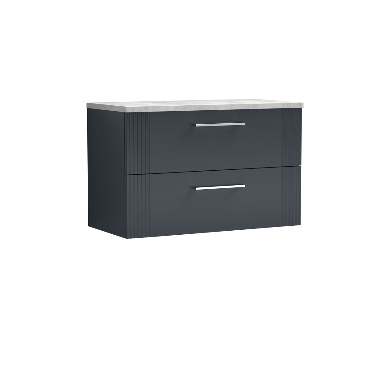 Modern Splash 800mm Soft Black 2 Drawer Wall Hung Vanity With Bellato Grey Worktop