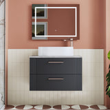 Modern Splash 800mm Soft Black 2 Drawer Wall Hung Vanity With Bellato Grey Worktop