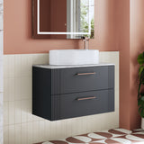 Modern Splash 800mm Soft Black 2 Drawer Wall Hung Vanity With Bellato Grey Worktop