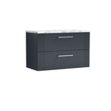 Modern Splash 805mm Soft Black Part Fluted 2 Drawer Wall Hung Vanity Unit With Carrara Laminate Worktop