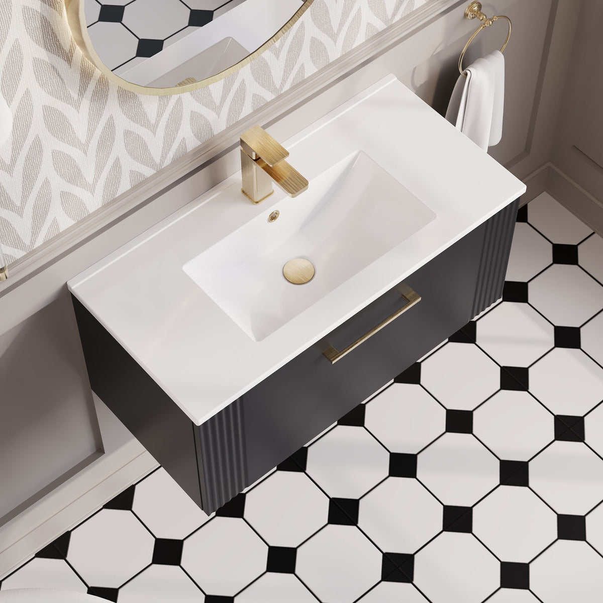 Modern Splash 800mm Soft Black 1 Drawer Wall Hung Vanity Unit With Minimalist Basin