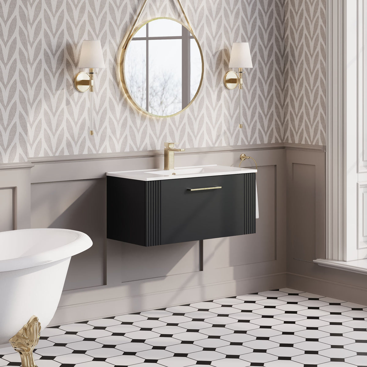 Modern Splash 800mm Soft Black 1 Drawer Wall Hung Vanity Unit With Minimalist Basin