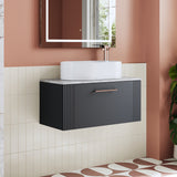 Modern Splash 800mm Soft Black Wall Hung Soft Black Vanity Unit With Bellato Grey Worktop