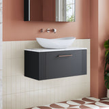Modern Splash 800mm Soft Black Part Fluted 1 Drawer Wall Hung Vanity Unit With Carrara Laminate Worktop