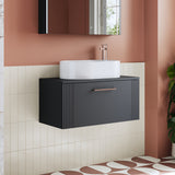 Modern Splash 800mm Soft Black Part Fluted 1 Drawer Wall Hung Vanity & Worktop With Co-ordinating Worktop