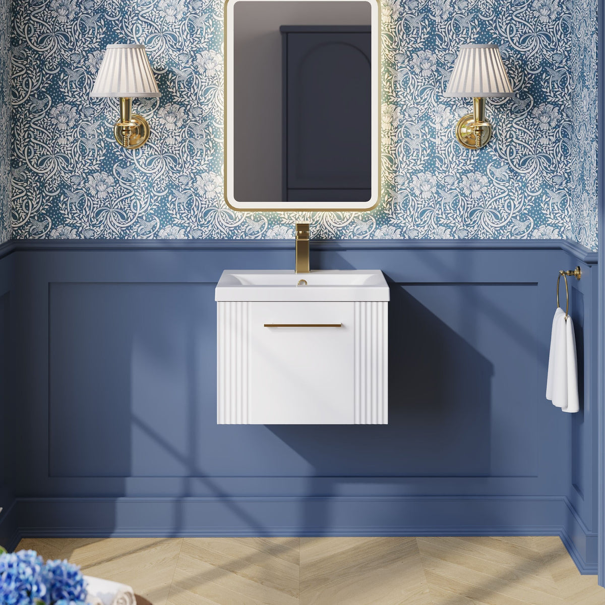 Modern Splash 500mm Satin White 1 Drawer Wall Hung Vanity Unit With Mid-Edge Basin