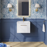 Modern Splash 500mm Satin White 1 Drawer Wall Hung Vanity Unit With Mid-Edge Basin