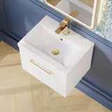 Modern Splash 500mm Satin White 1 Drawer Wall Hung Vanity Unit With Mid-Edge Basin