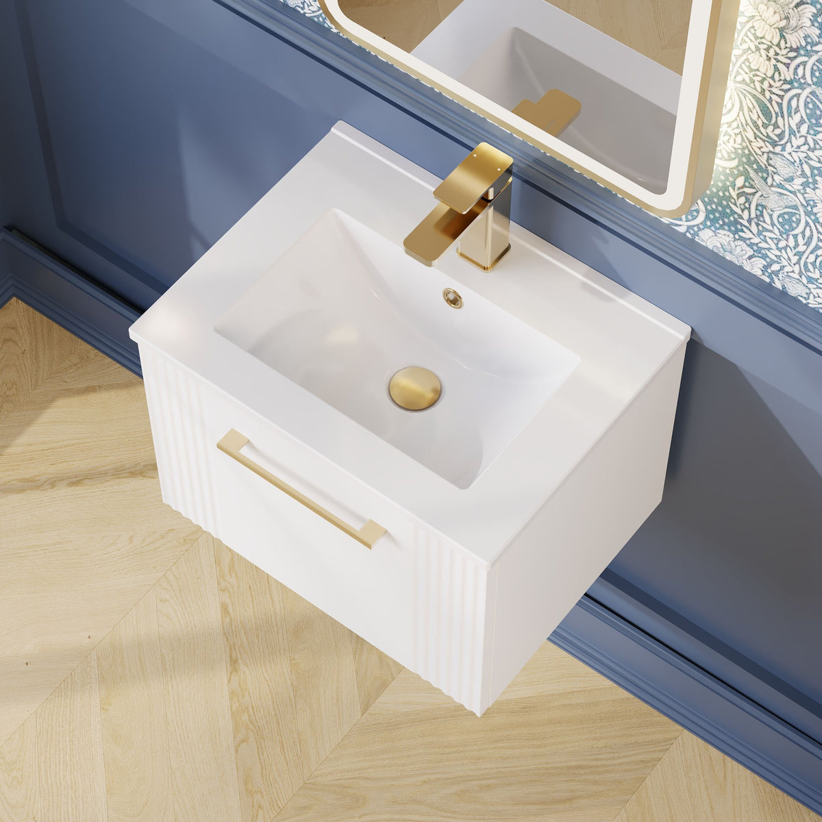 Modern Splash 500mm Satin White 1 Drawer Wall Hung Vanity Unit With Minimalist Basin