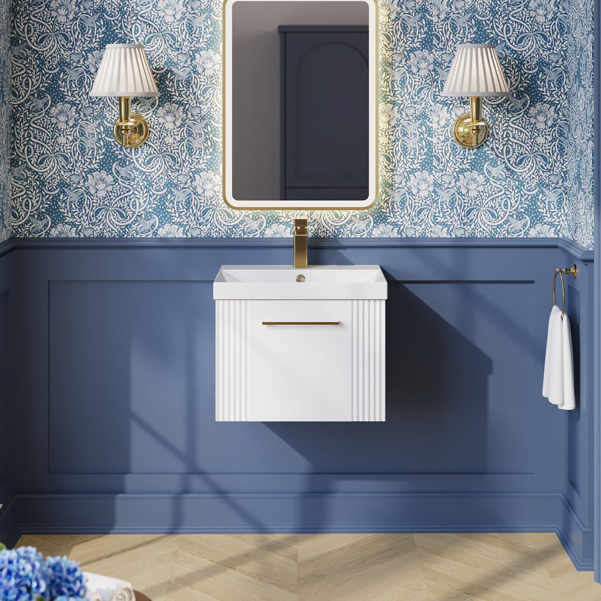 Modern Splash 500mm Satin White 1 Drawer Wall Hung Vanity Unit With Thin Edge Basin