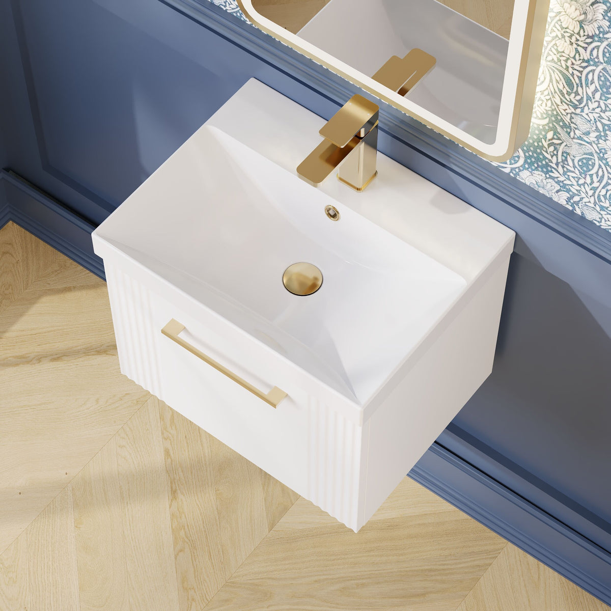 Modern Splash 500mm Satin White 1 Drawer Wall Hung Vanity Unit With Thin Edge Basin