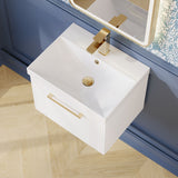 Modern Splash 500mm Satin White 1 Drawer Wall Hung Vanity Unit With Thin Edge Basin
