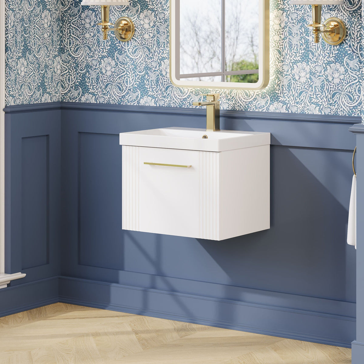 Modern Splash 500mm Satin White 1 Drawer Wall Hung Vanity Unit With Thin Edge Basin