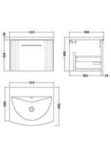 Modern Splash 500mm Satin White 1 Drawer Wall Hung Vanity Unit With Curved Basin