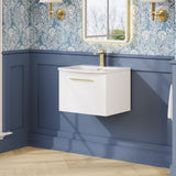 Modern Splash 500mm Satin White 1 Drawer Wall Hung Vanity Unit With Curved Basin