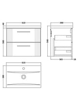 Modern Splash 600mm Satin White 2 Drawer Wall Hung Vanity Unit With Mid-Edge Basin