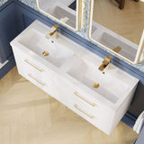 Modern Splash 1200mm Satin White 4 Drawer Wall Hung Vanity Unit With 2 Tap Hole Polymarble basin